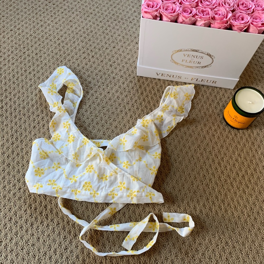 Free People Intimately Yellow White Eyelet Crop